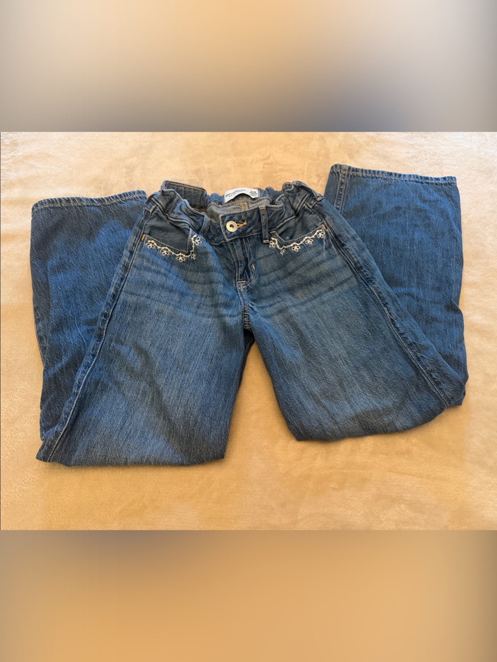 abercrombie kids Blue Straight-Leg Jeans with Embroidered Waist